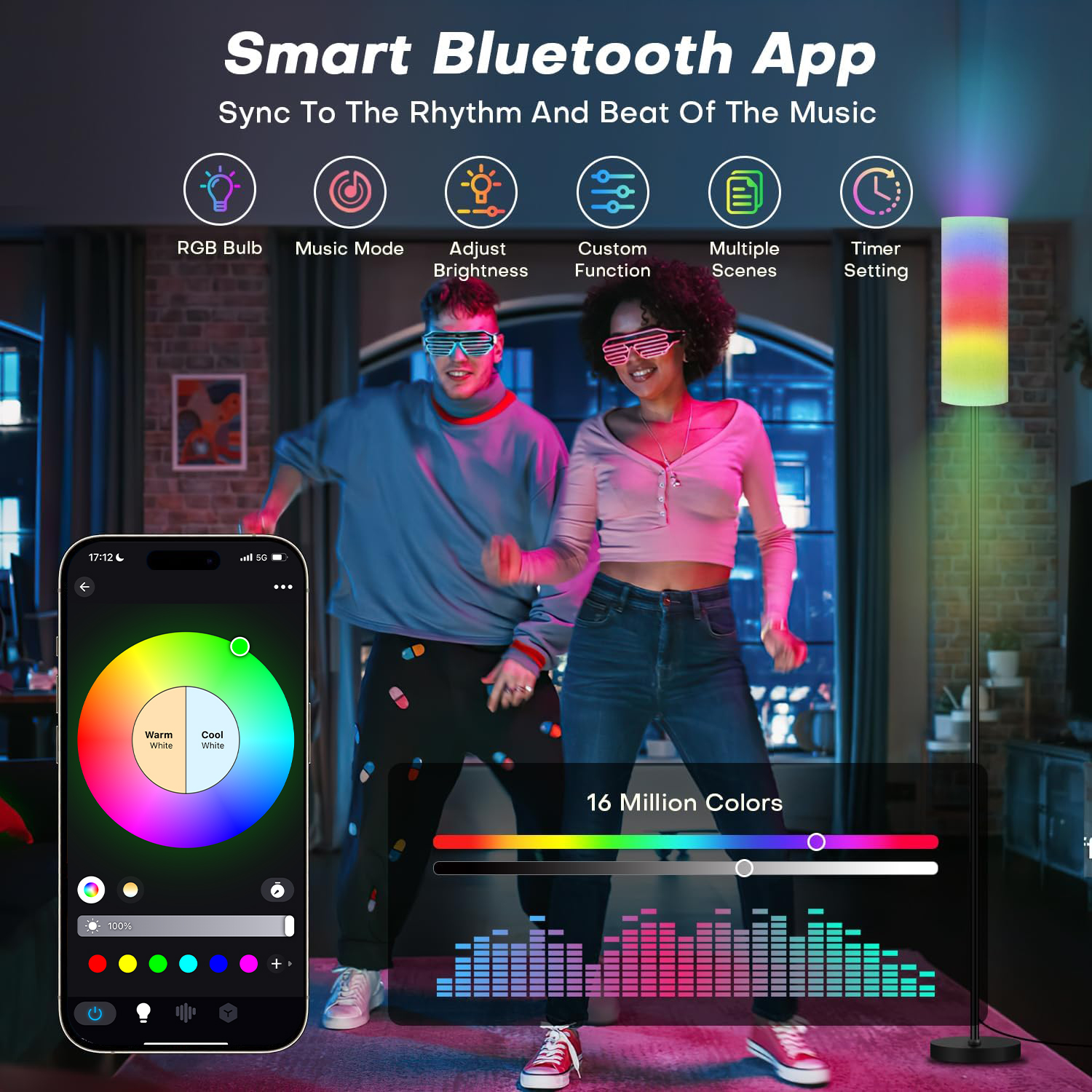 BN-LINK RGB Corner Floor Lamp, Music Sync, Multi-Color, App Control photo 2