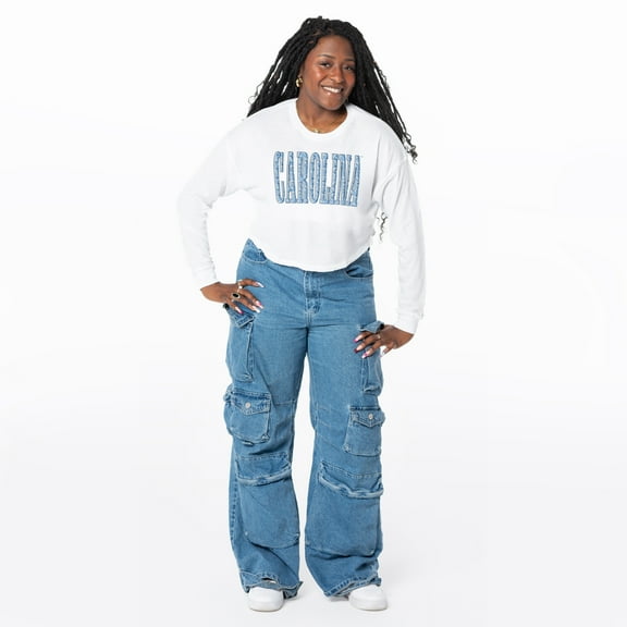 Women's ZooZatz White North Carolina Tar Heels Cropped Long Sleeve T-Shirt