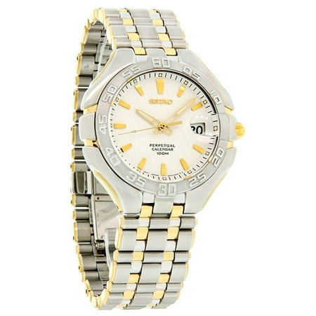 Seiko Kinetic Perpetual Calendar - SLL180 Men's Arcadia White Dial Two Tone Steel Perpetual Calendar Watch