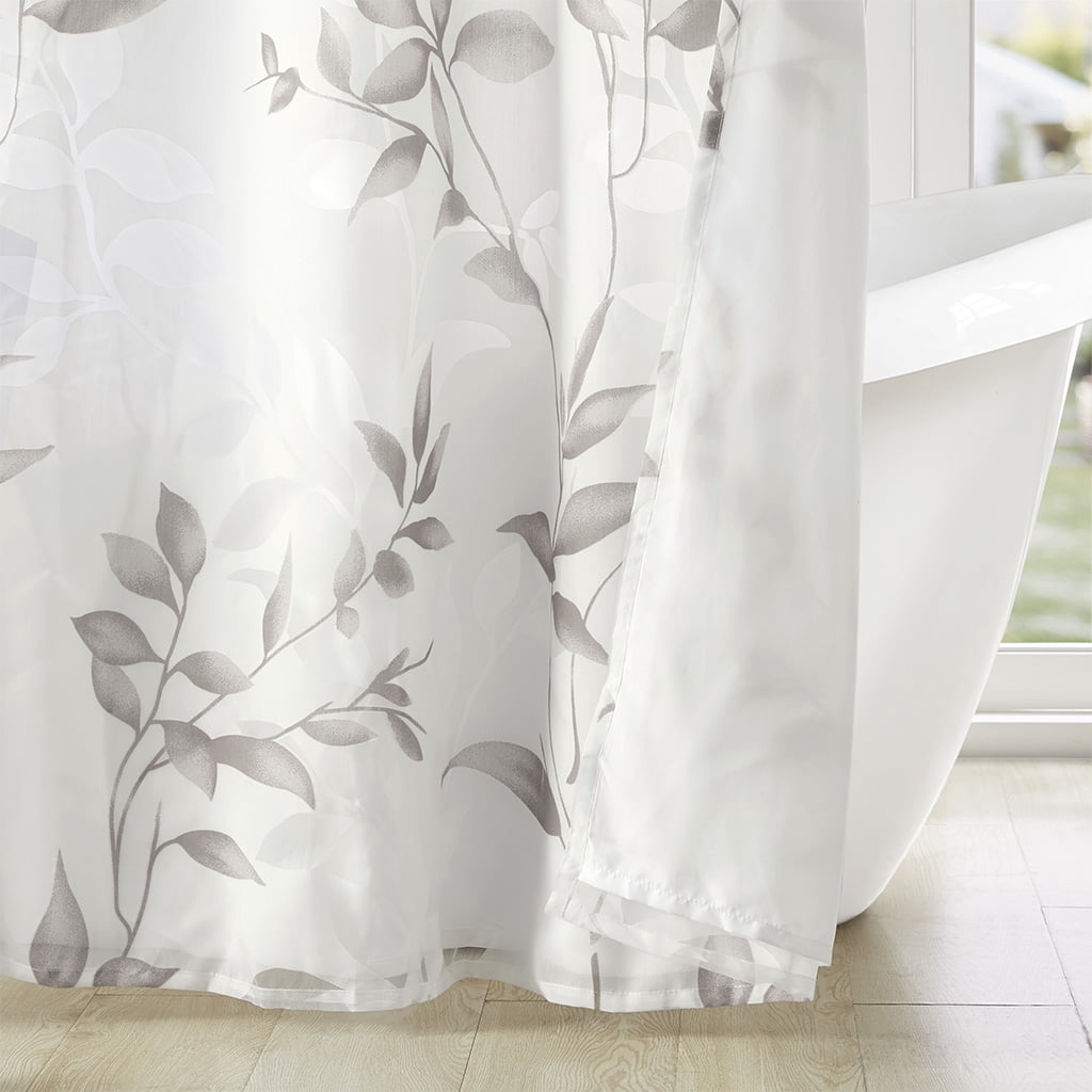 MAYEERTY Burnout Printed Shower Curtain, Grey Floral Bathroom Shower Curtains