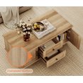 thumbnail image 4 of WAMPAT Farmhouse Coffee Table with 2 Drawers & Double Doors, Wooden Rectangular Living Room Table, Storage Cabinet, Wood Legs, Oak, 4 of 7