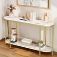 thumbnail image 3 of GZXS 2-Tier Console Table, 42.1" Oval Entryway Table with Open Shelf, Behind Couch Table with Faux Marble Top and Metal Frame for Living Room, Hallway, Easy Assembly, Gold, 3 of 6