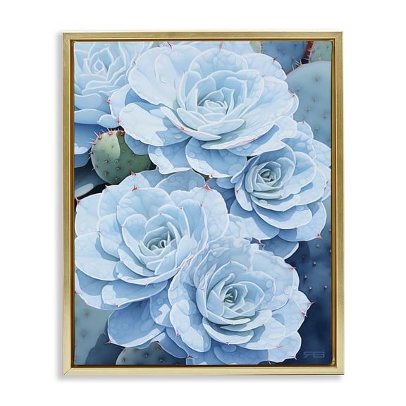Stupell Industries Contemporary Detailed Blue Succulents Gold Floating Frame Canvas Art, 17 x 21, by RB