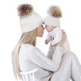 thumbnail image 1 of Mamá bebé niño cálido piel de mapache Bobble Beanie algodón tejido sombrero padre-hijo Tmvgtek Para estrenar, 1 of 6