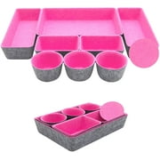 Teeo Felt Drawer Organizer Container Caddy Jewelry Tray Makeup Storage Organizers Home Office Desk Cosmetic Bins Dividers Box Compartment Nursery Bedroom Closet Organization, Pack of 9, Hot Pink