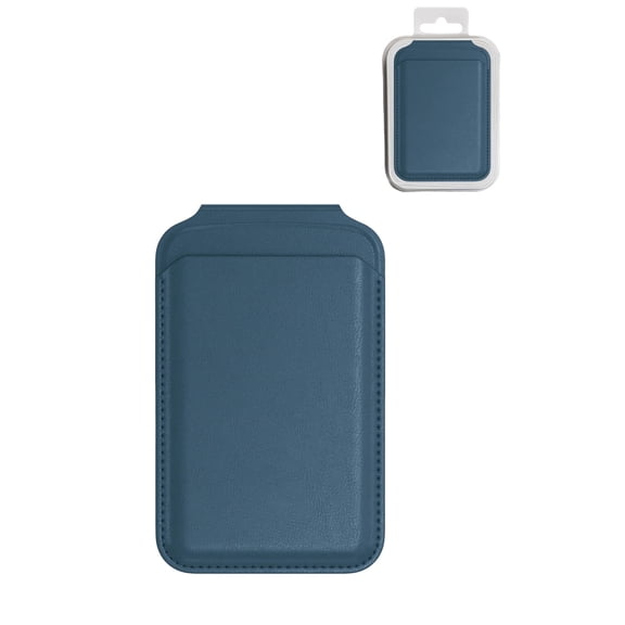 Magnetic Leather Card Holder Wallet with Foldable Stand - Blue