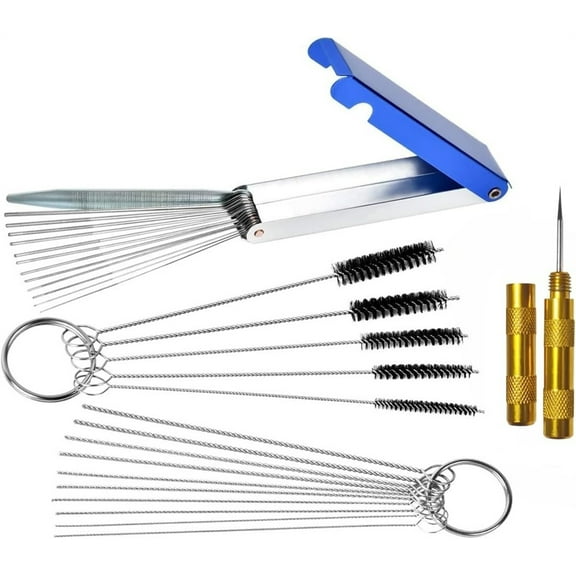 Torch Tip Cleaner Set,Dirt Jet Remove Cleaner,Premium Carb Cleaning Kit,1 Sharp Pick,5 Nylon Brush,10 Cleaning Needles,13 Cleaning Wires,for Motorcycle Small Engine (Set of 4)