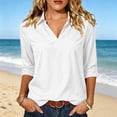 thumbnail image 7 of cocolona Womens Solid Color Collared Blouses 3/4 Sleeve Casual Shirts Summer Vacation Beach Tops, 7 of 7