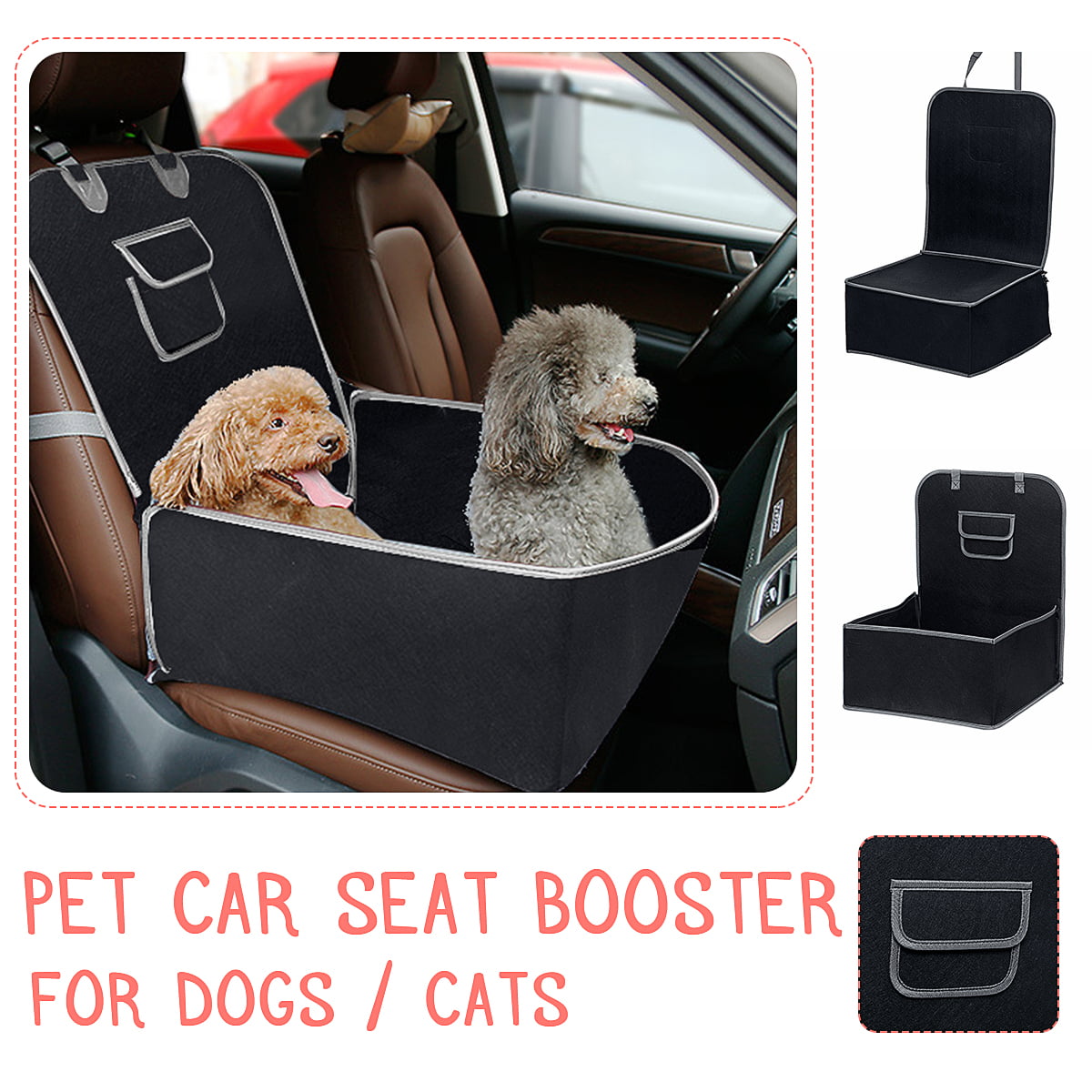 Dog Car Seat,Pet Car Booster Seat Waterproof Supplies Travel Carrier Bag Seat Protector Cover with Safety Leash Oxford Breathable for Small Dogs Cats or Other Small Pet Black