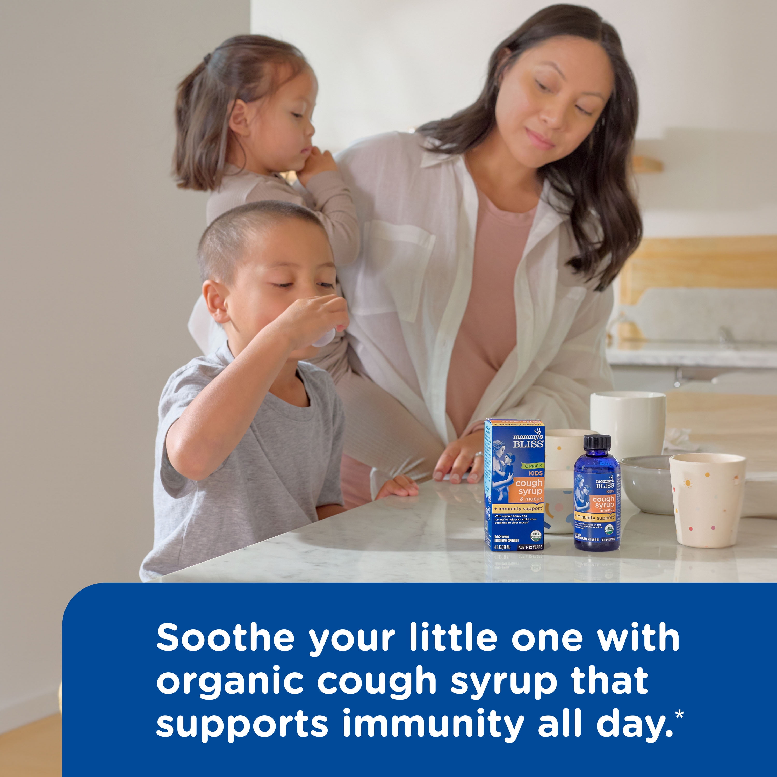 (4 pack) Mommy's Bliss Kids, Organic Cough Syrup + Immunity Support, 1-12 Yrs, 4 fl oz (120 ml)