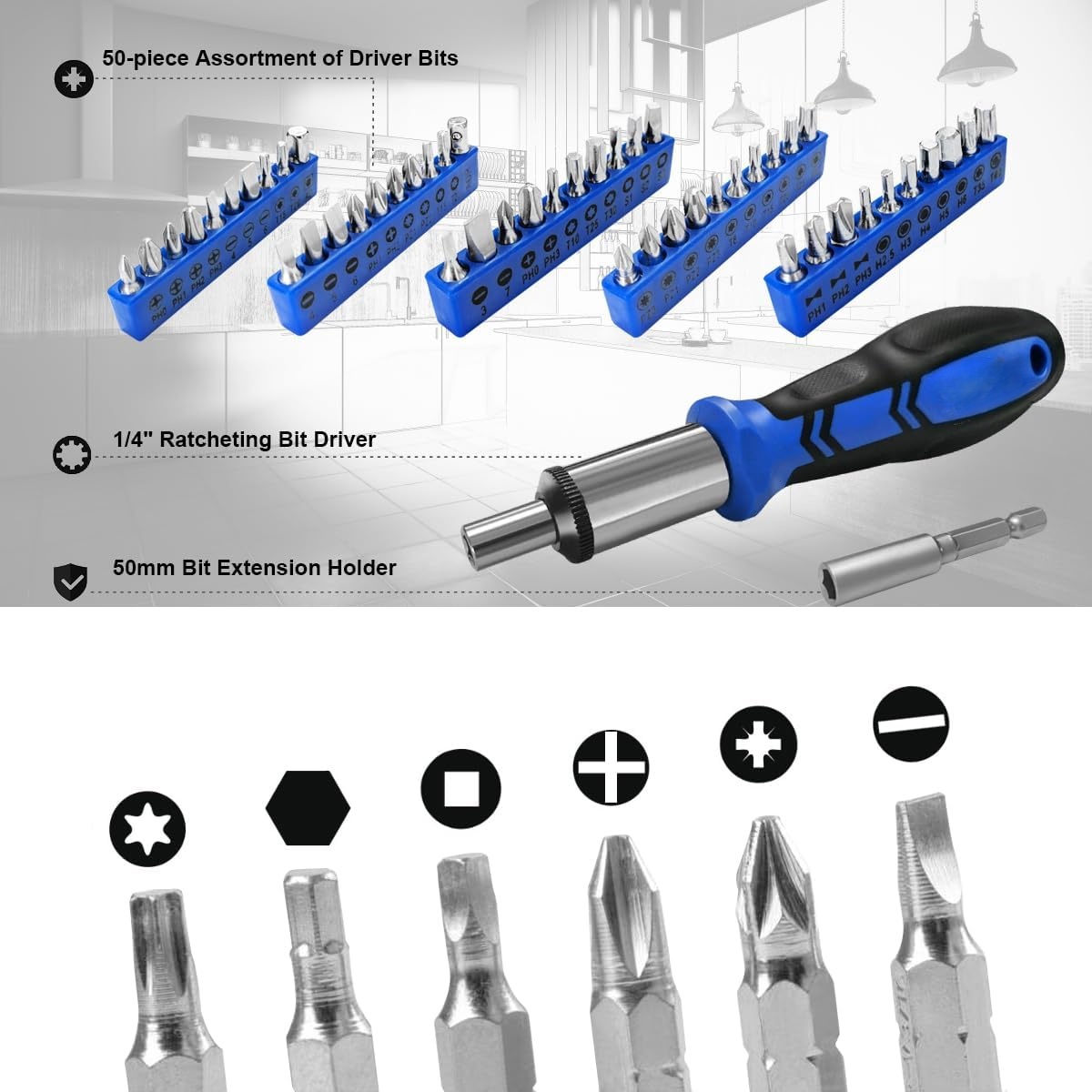 259-Piece Tool Kit, General Household Hand Tool Set with Plastic Storage Toolbox, Portable Complete Repair Tool Box for Home and Car (Blue)