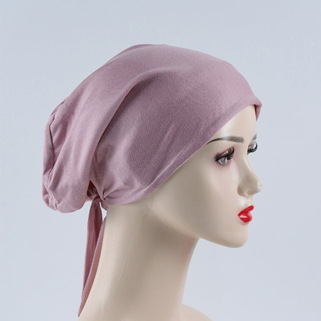 Women's Muslim Elastic Band Ethnic Hijab Solid Color Adjustable Small Cap Tube Cap Wrapped Turban Cap Lace Up