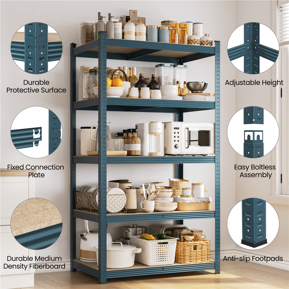Alden Design 5-Shelf Boltless & Adjustable Steel Storage Shelf Unit, Neptune Blue
