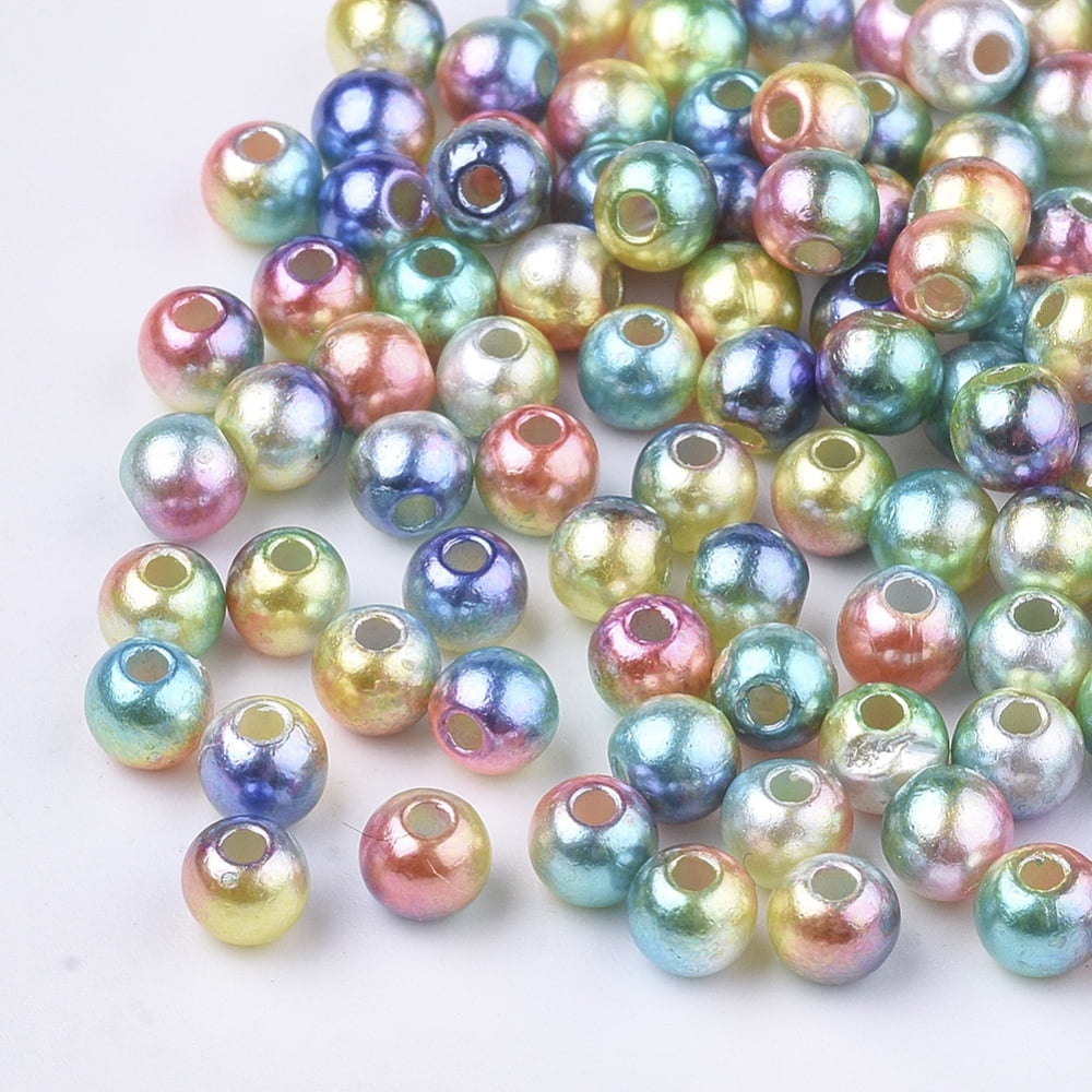 Rainbow Plastic Imitation Pearl Beads Gradient Pearl Beads Round Colorful 9.5~10x9mm Hole: 1.6mm 1000pcs/500g