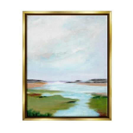 Stupell Industries Tranquil River Soft Dreamy Clouds Painting Metallic Gold Floating Framed Canvas Print Wall Art, Design by Nikita Jariwala