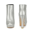 thumbnail image 5 of BLISSFUL STEP Round Toe Platform Chunky Heel Ankle Boots for Women Silver 6, 5 of 6