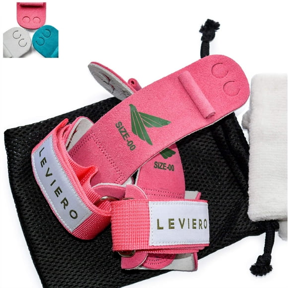 LEVIERO Gymnastics Grips Set, Grips for Gymnastics Girls, Dowel Grips with Soft Leather, Hook and Loop Wrist Straps, and Adjustable Finger Holes, for All Ages - (Pink, 0)