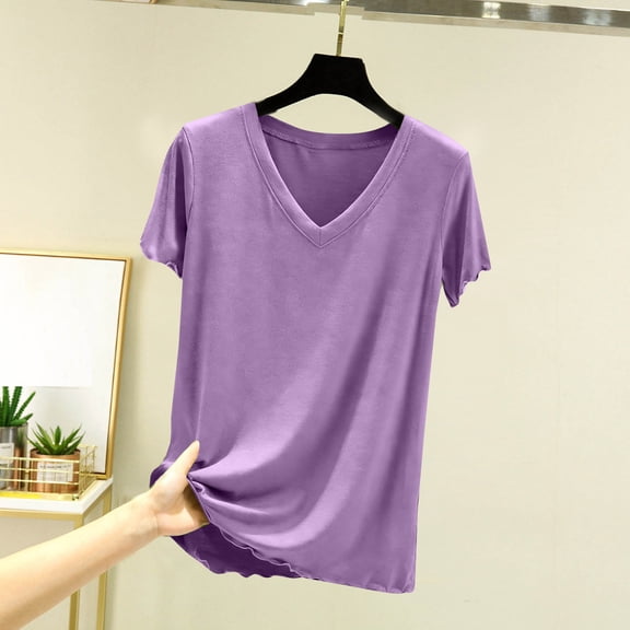 Women's Casual Pajama Top Solid Color V Neck Short Sleeve Pullover Lounge Blouse for Women Summer Home Wear Sleepwear