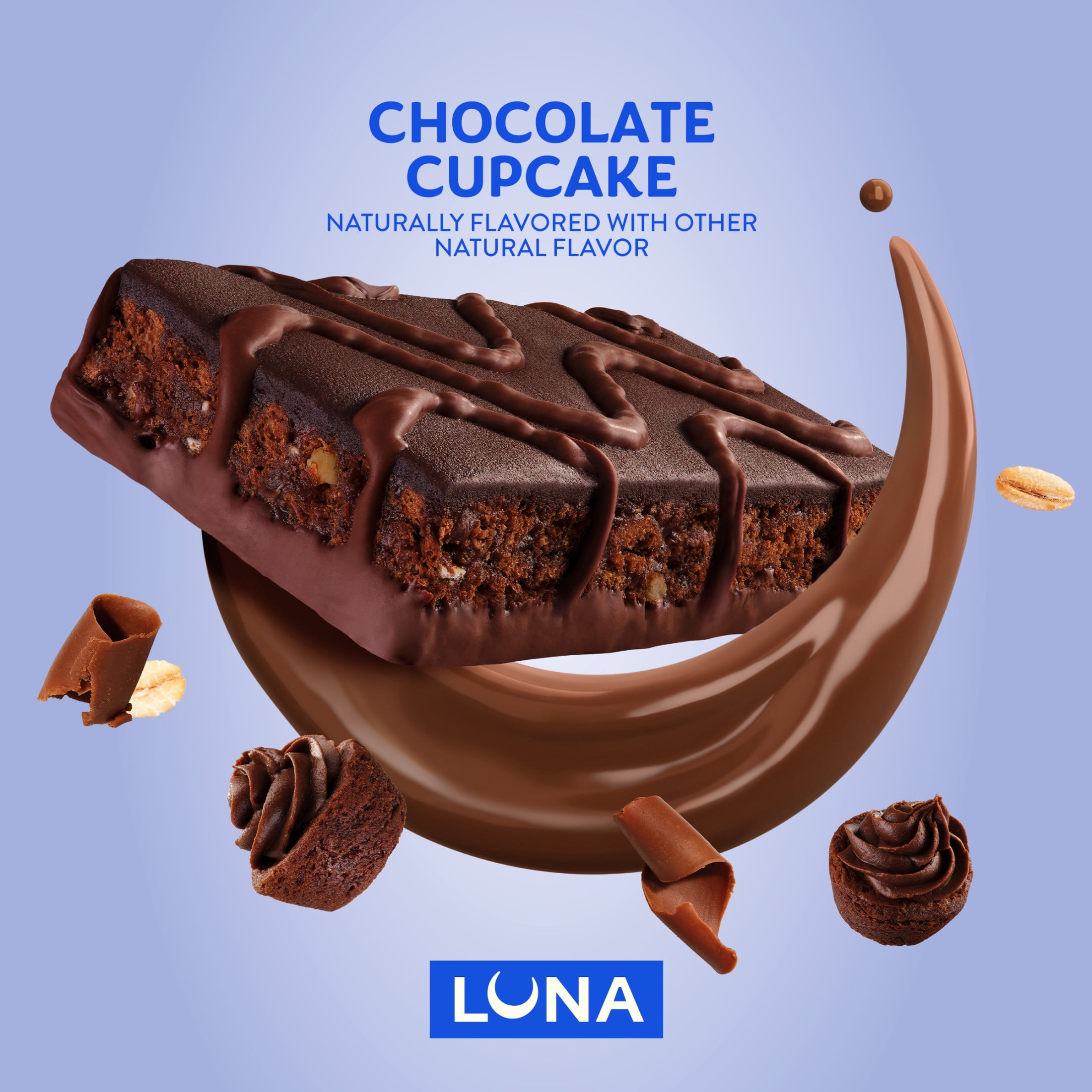 LUNA Chocolate Cupcake Flavor Gluten Free Snack Bars, Protein Bars, 15ct