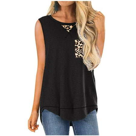 

FREE SHIPPING-camisole Women s O-neck Pullover Splicing Sleeveless Splicing T-shirt Tops Vest nightgowns for women lingerie valentines day birthday gifts Black