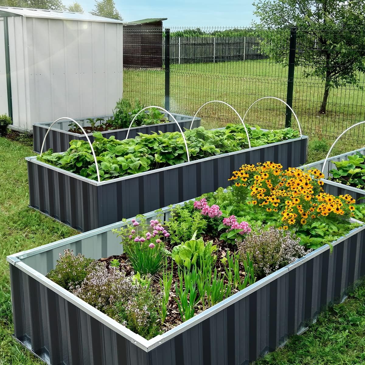 KING BIRD 2-Pack 68" x 36" x 12" Raised Garden Bed Galvanized Steel Metal Planter Kit Box Dark Gray