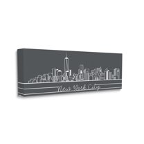 Stupell Industries Retro New York City Skyline Geometric Linework Town & City Painting Gallery Wrapped Canvas Art Print Wall Art, 20 x 48