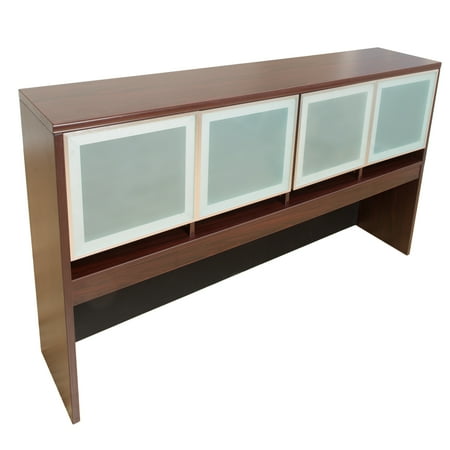 - Boss Office Products Mahogany 71 inch Hutch with Aluminum and Glass Doors