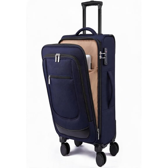 Carry On Luggage 22 Inch Softside Rolling Suitcase with Spinner Wheels TSA Lock Laptop Compartment Blue