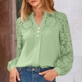 thumbnail image 3 of ZQGJB Womens Summer Tops Elegant Lace Floral Patchwork Hollow out Long Sleeve Shirts Henley Neck Top with Buttons Casual Loose Fit Tunic Blouses for Office Mint Green XL, 3 of 10