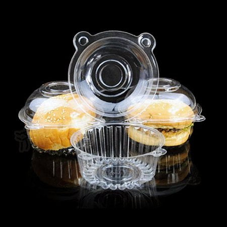 Ice Cream Shaped Container Disposable Plastic Cupcakes, HERCHR 400pcs Plastic Single Individual Cupcake Muffin Dome Holders Cases Single Compartment Containers Boxes Pods for Ice Cream, Dessert Cups, Snack Bowl with Dome Lids ()