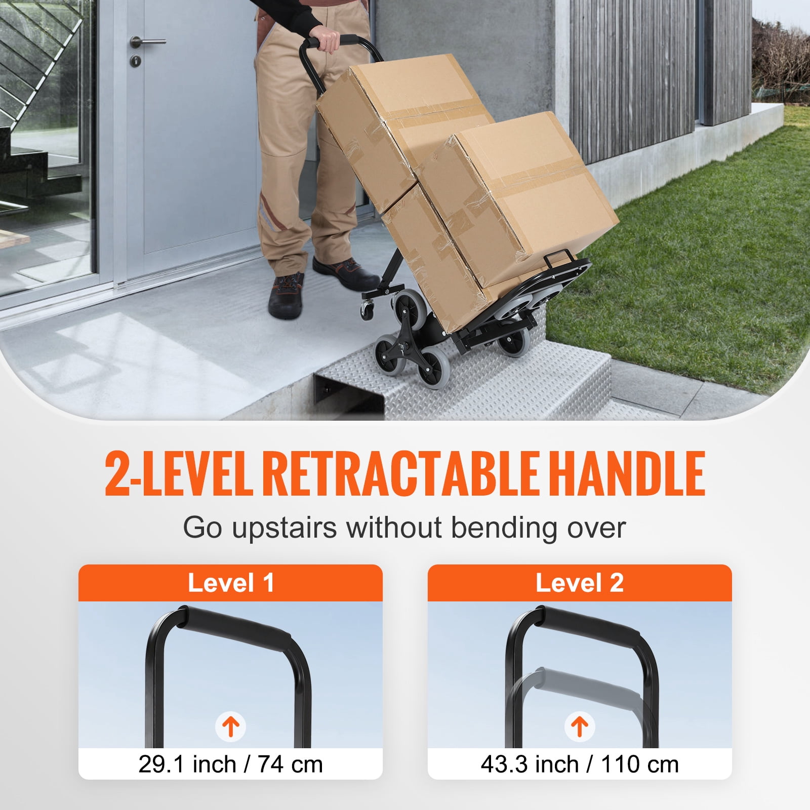 BENTISM Stair Climbing Cart 375lbs Capacity, Portable Folding Trolley with 10 Wheels, Stair Climber Hand Truck with Adjustable Handle for Pulling, All Terrain Heavy Duty Dolly Cart for Stairs