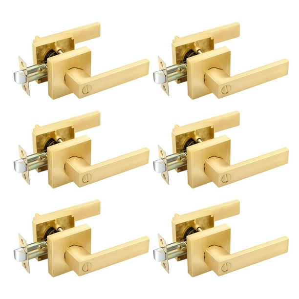 Ehomeware Paquete De 6 Pomos De Puerta Dorados, Tiradores De Puerta Interiores De Latón Con Acabado De Latón Satinado, Función De Privacidad Para Dormitorio, Baño, Manijas De Puerta Doradas Resistente