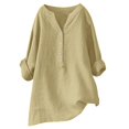 thumbnail image 2 of Yellow Long Sleeve Shirts for Women, Flax Womens Fall Fashion 2024, Women's Loose Solid Color Standing Collar Button Long Sleeve Breathable Cotton And Linen T Top XL, 2 of 4