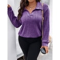 thumbnail image 4 of Suéter de Punto Informal de Talla Grande para Mujer, Cuello en V, Solapa, Color Liso, Camisa de Larga. Púrpura XXL, 4 of 8