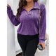 thumbnail image 4 of Suéter de Punto Informal de Talla Grande para Mujer, Cuello en V, Solapa, Color Liso, Camisa de Larga. Púrpura XXL, 4 of 8