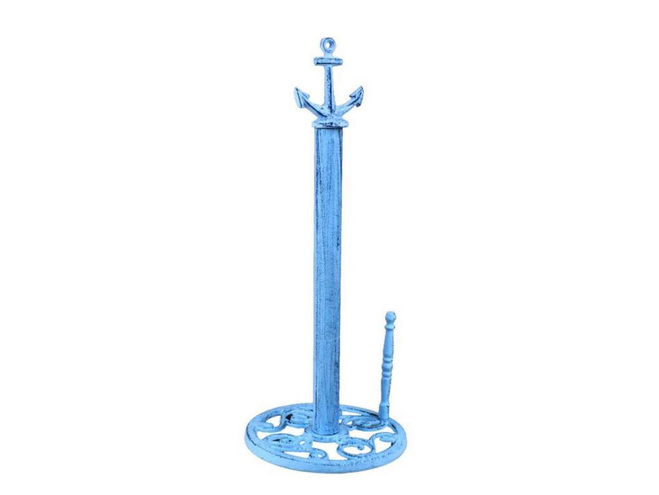Rustic Dark Blue Whitewashed Cast Iron Anchor Paper Towel Holder 16