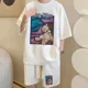 thumbnail image 3 of Traje de verano estilo gofre para hombre, camiseta de manga corta, estilo Hong Kong, ropa de calle coreana, pantalones cortos informales, conjunto de dos piezas, 3 of 5