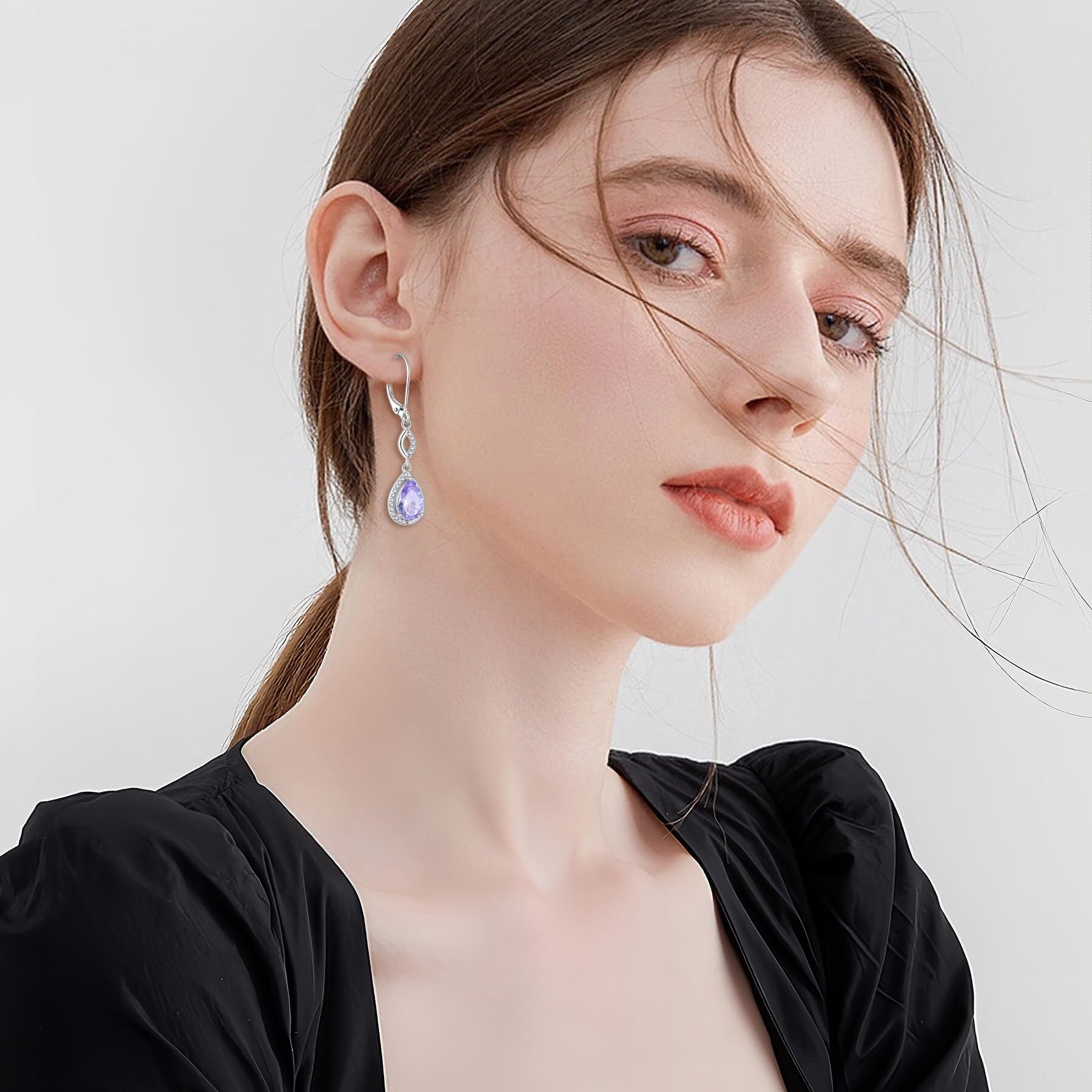 Inpasne Teardrop Dangle Drop Earrings for Women 925 Sterling Silver Leverback Alexandrite Earrings June Birthstone Jewelry Gifts for Mom Her Wife Girlfriend