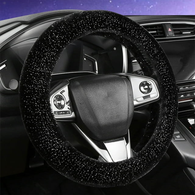 TopLLC Car Steering Wheel Cover, 15 inch Elastic Sparkling Microfiber Plush Steering Wheel Protector, Soft Warm Non-Slip Fluffy Steering Wheel Cover Universal Car Interior Decoration for Men Women