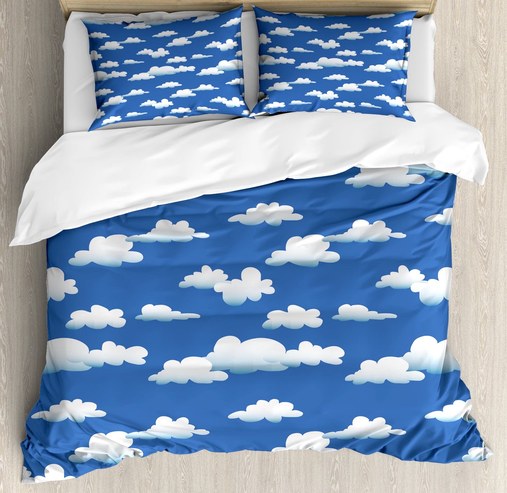 Cloud King Size Duvet Cover Set, Abstract Illustration of Modern Technique Computer Drawn Clouds
