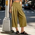 thumbnail image 5 of VBVC Women's Cotton Linen Pull-On Capri Pants , Casual Summer Wide Leg Trousers For Women , Ladies' Paper Bag Waist Pleated Pants with Pockets,Gold,S-2XL, 5 of 6