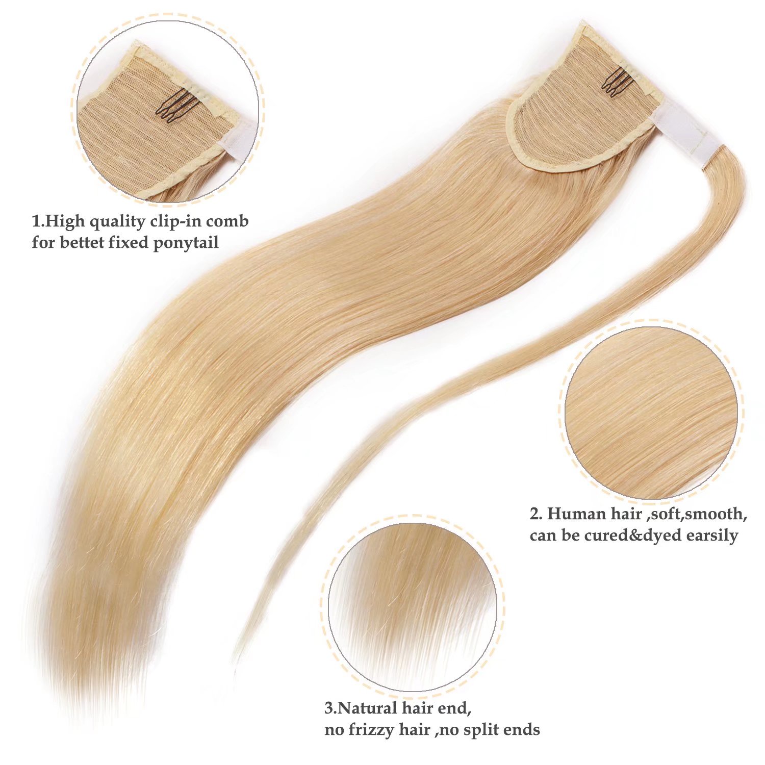 Benehair Blonde Hair Extensions Ponytail Human Hair Wrap Around Clip in ...