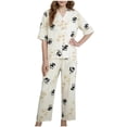 thumbnail image 2 of ATOGUTA Girls Summer Outfits 3/4 Sleeve Button T-Shirts and Wide Leg Pants Girls Clothing Sets 2PC Summer Outfits Size 3T-16, Beige, 2 of 6