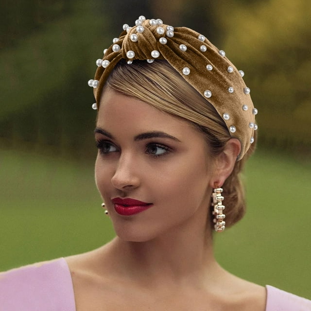 Serre-tête Perle Noué Rétro Nœud Moyen en Velours Accessoire pour Cheveux