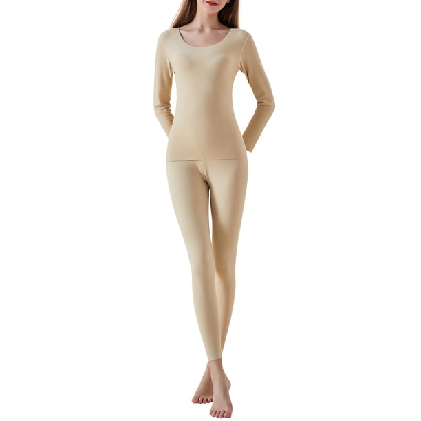 TFixol Conjunto de ropa interior térmica para mujer, forro polar, sin costuras, ajustado, cálido, Color sólido