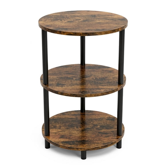 Oval Side Table, 3-Tier Small End Table with Rustic Wood Grain Finish, Compact Side Table for Living Room Bedroom, Family Friendly Round Corner Design, Brown