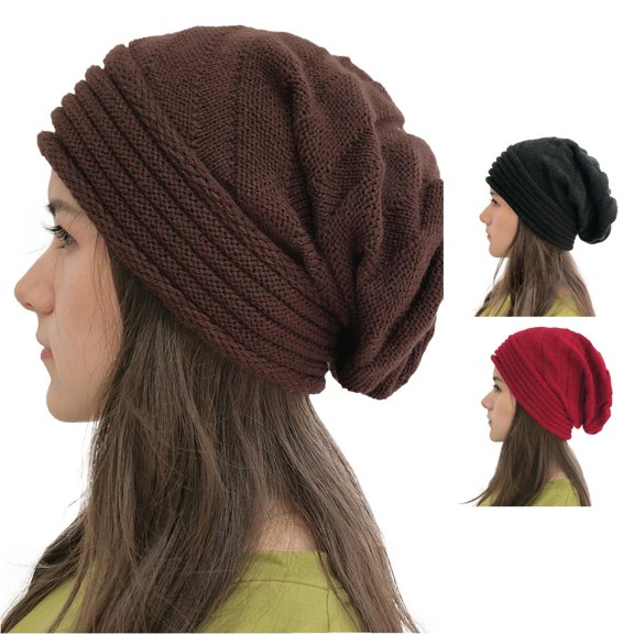 XIAOCHA Womens Ruched‑Detail Slouch Beanie Solid Hats for Fall Winter City Walk Slouchbeaniehats,Coffee