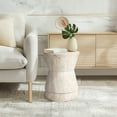 thumbnail image 5 of Hourglass Travertine Stone Finish Italian Design MgO Side Accent Table, 5 of 12