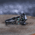 thumbnail image 5 of Pear Green Emerald Engagement Ring Set&nbsp;in 14K Black Gold Vermeil- Unique Leaf Design Cluster Stacking Ring Set- Mother's Day Ring, 5 of 7