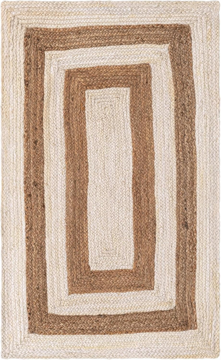 Indian Handmade Braided Inner Natural Jute with White Jute Border Design Area Rug 2 x 8 Feet (61 cm x 244 cm), Home Decor Rugs
